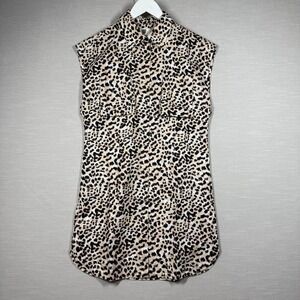 Lita by Ciara Dress Womens XS Cheetah Button Up Pockets Structured Shoulders